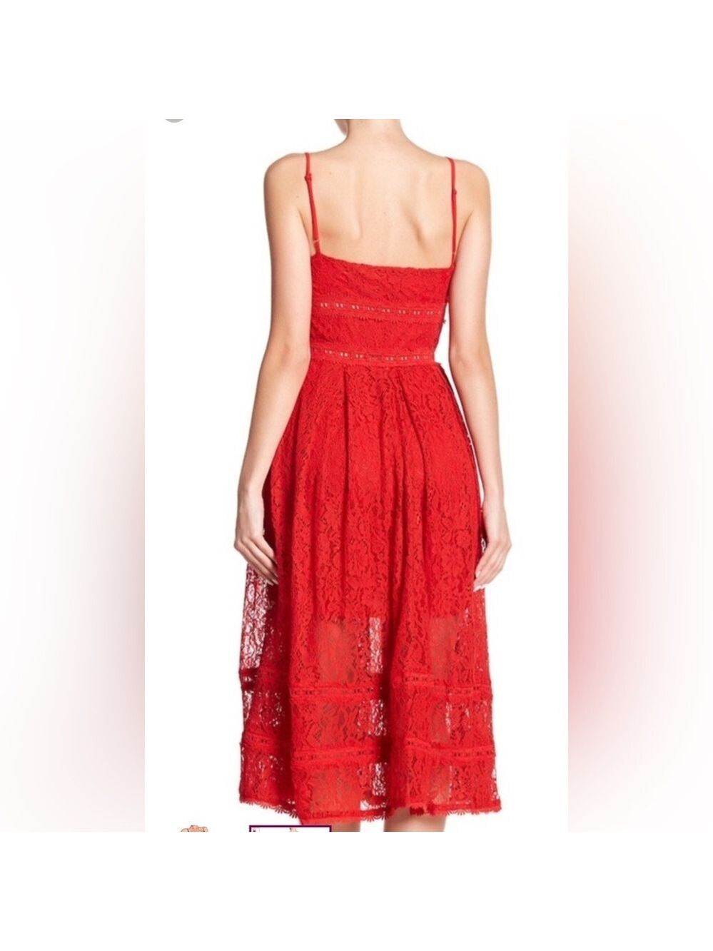NSR Red lace tea length dress size S - Picture 3 of 13